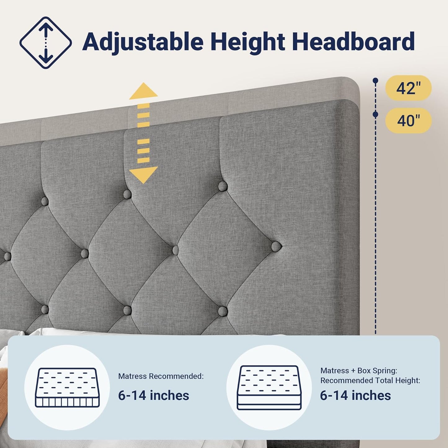 Allewie Upholstered Queen Size Platform Bed Frame with 4 Storage Drawers and Headboard, Square Stitched Button Tufted, Mattress Foundation with Wooden Slats Support, No Box Spring Needed