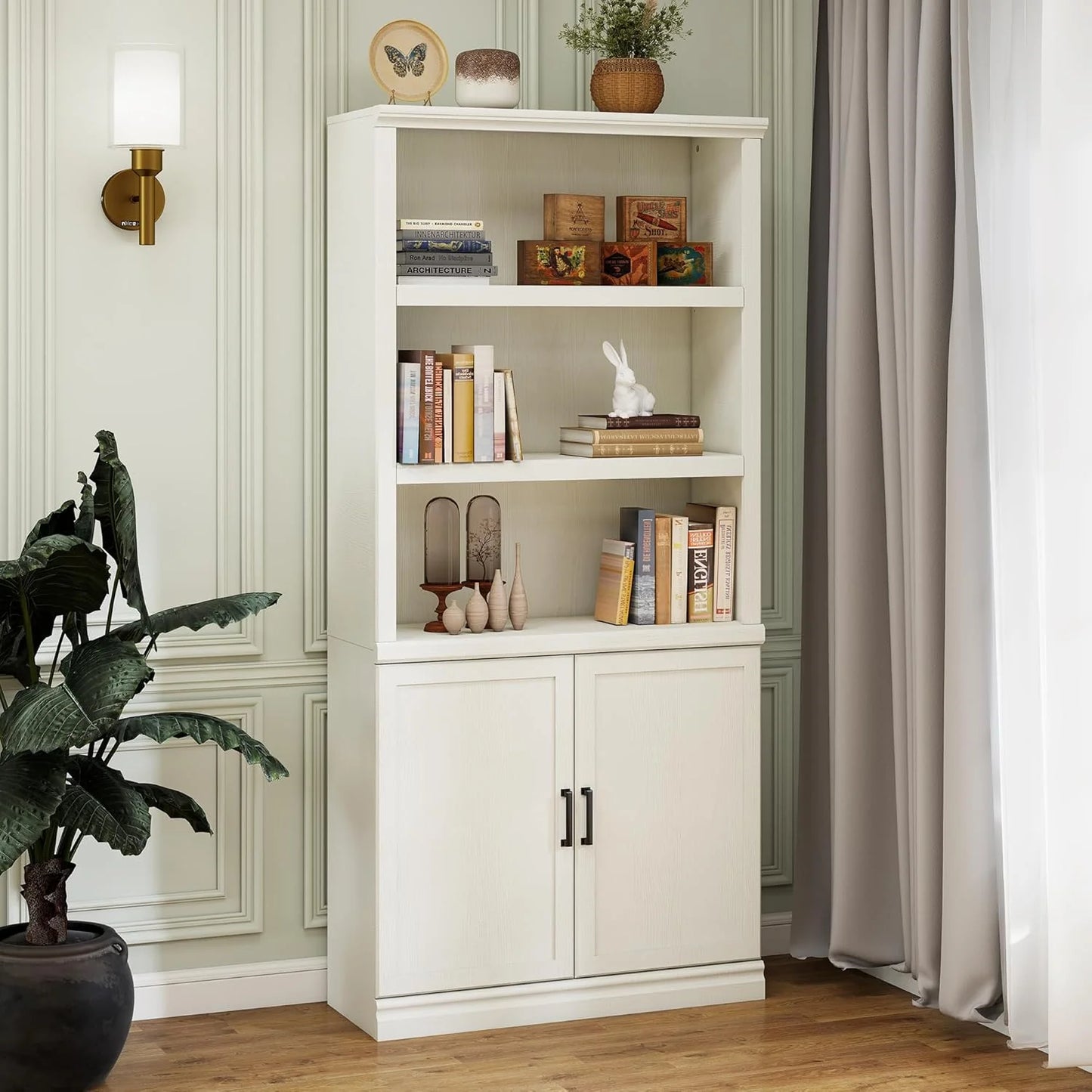 70-Inch Tall White Bookcase 5 Tiers Shelves Open Storage Bookshelf