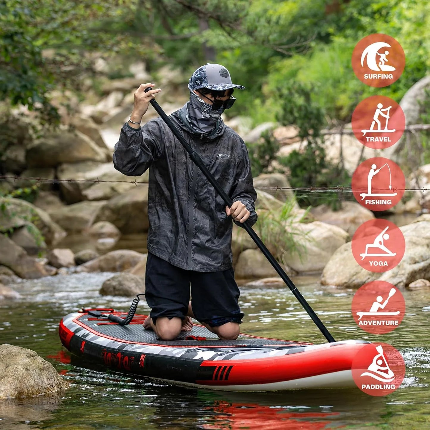 FunWater Inflatable Stand Up Paddle Board with Premium SUP Paddle Accessories, Non-Slip EVA Deck, 11'/10'6' Paddle