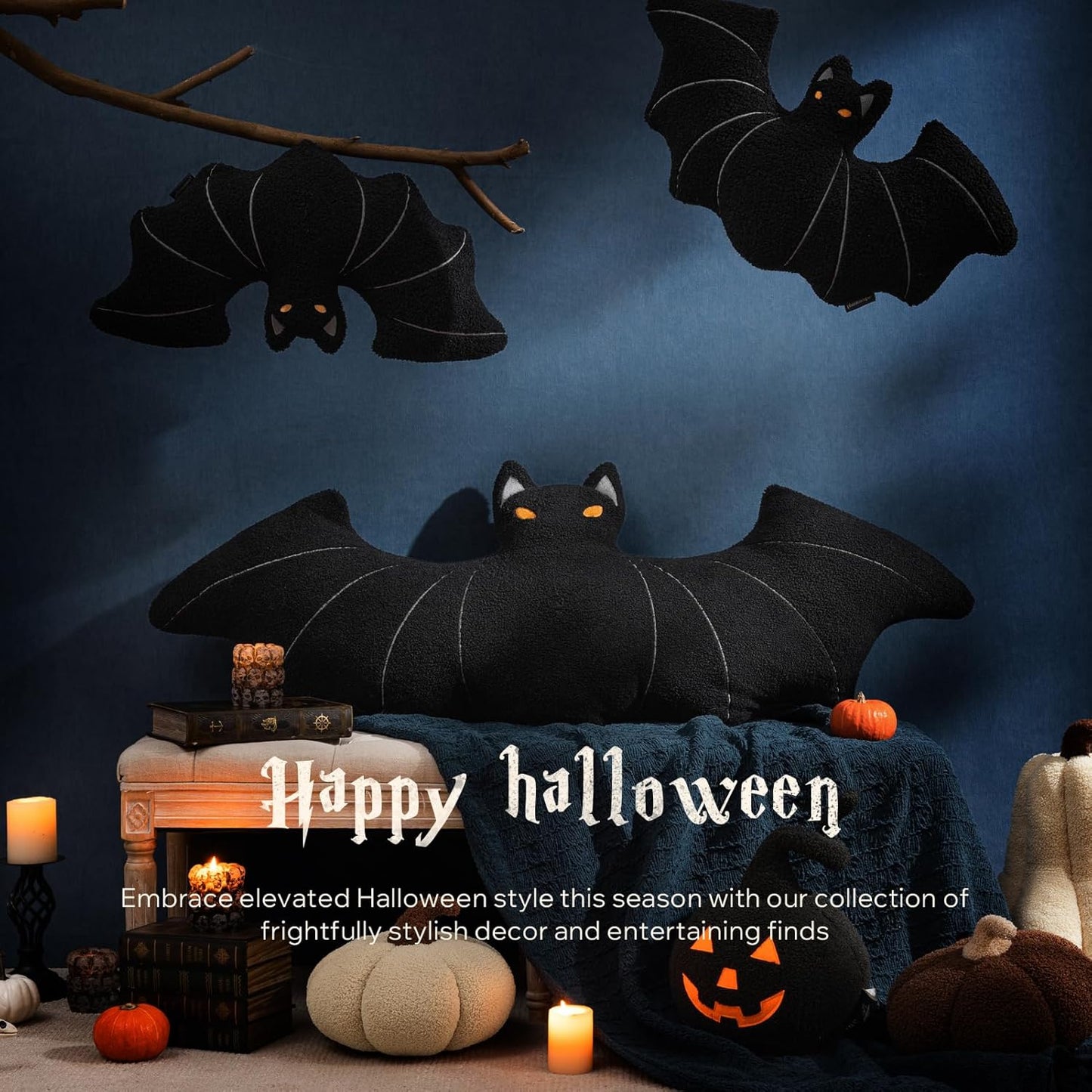 Bat Shaped Throw Pillow Teddy Fleece Embroidery Pillow