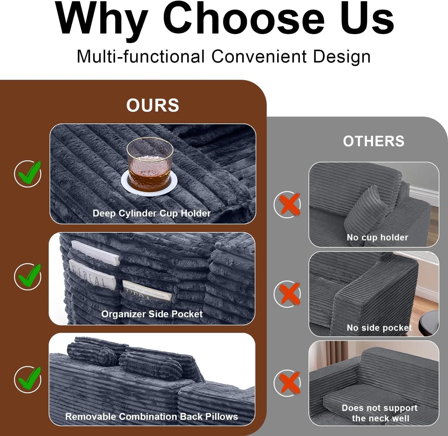 Cloud Sectional Couch with L-Shape Chaise, Modern Modular Sofa with Deep Seat, Built-in Cup Holder & Storage Pocket