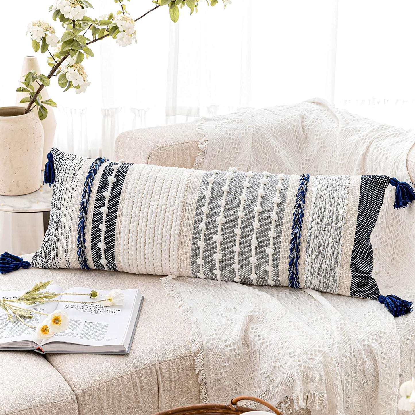 Blue Boho Decorative Throw Pillow Cover 20x20