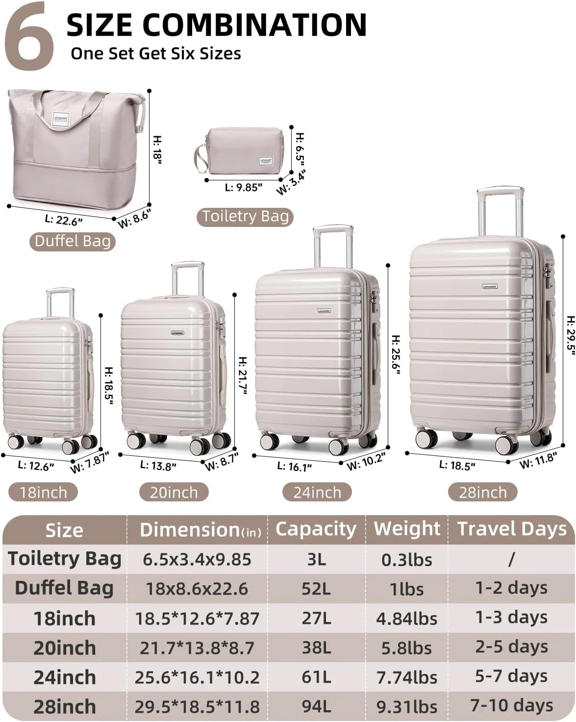 6-piece luggage set, expandable hardshell suitcase set with spinner wheels, lightweight rolling luggage set