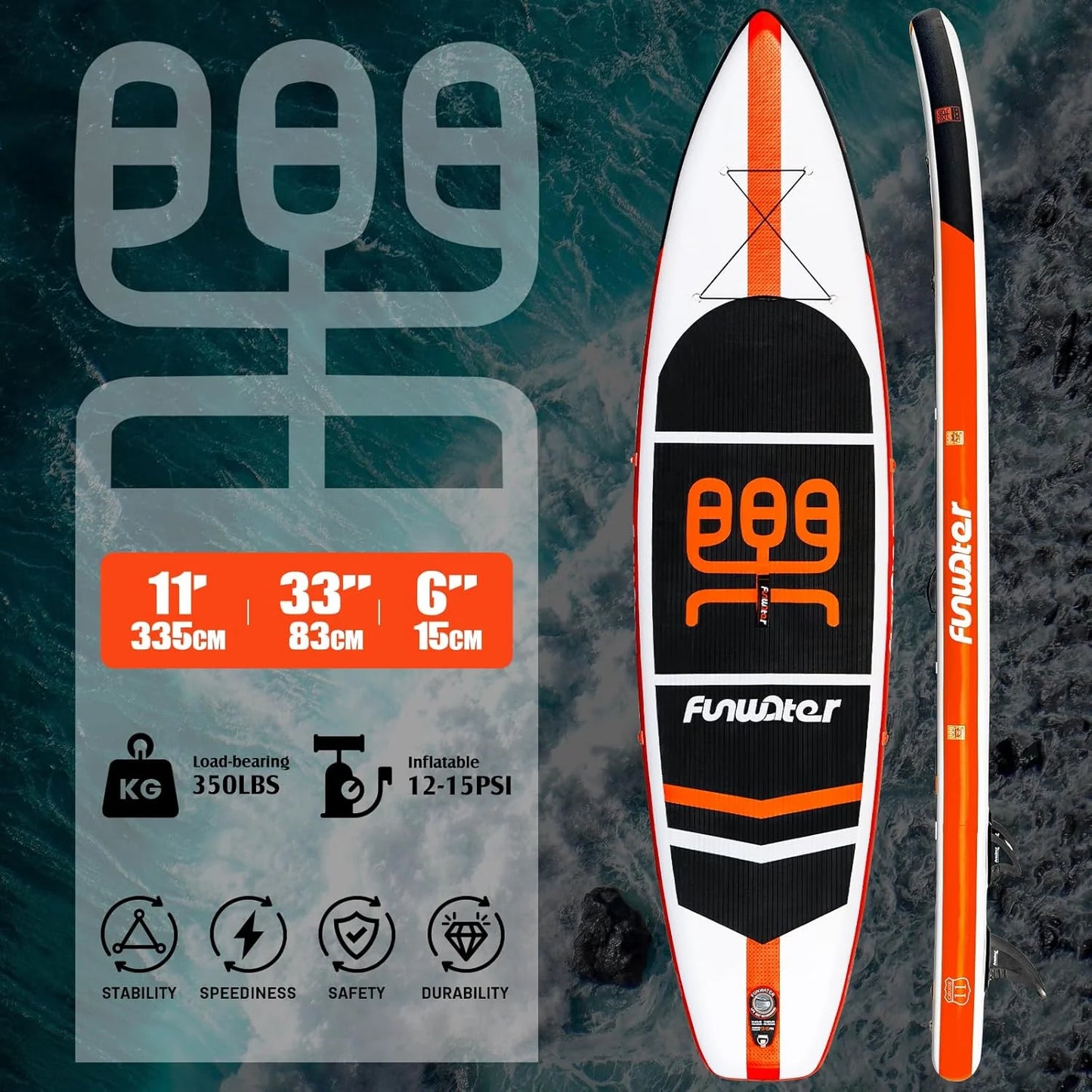 FunWater Inflatable Stand Up Paddle Board with Premium SUP Paddle Accessories, Non-Slip EVA Deck, 11'/10'6' Paddle