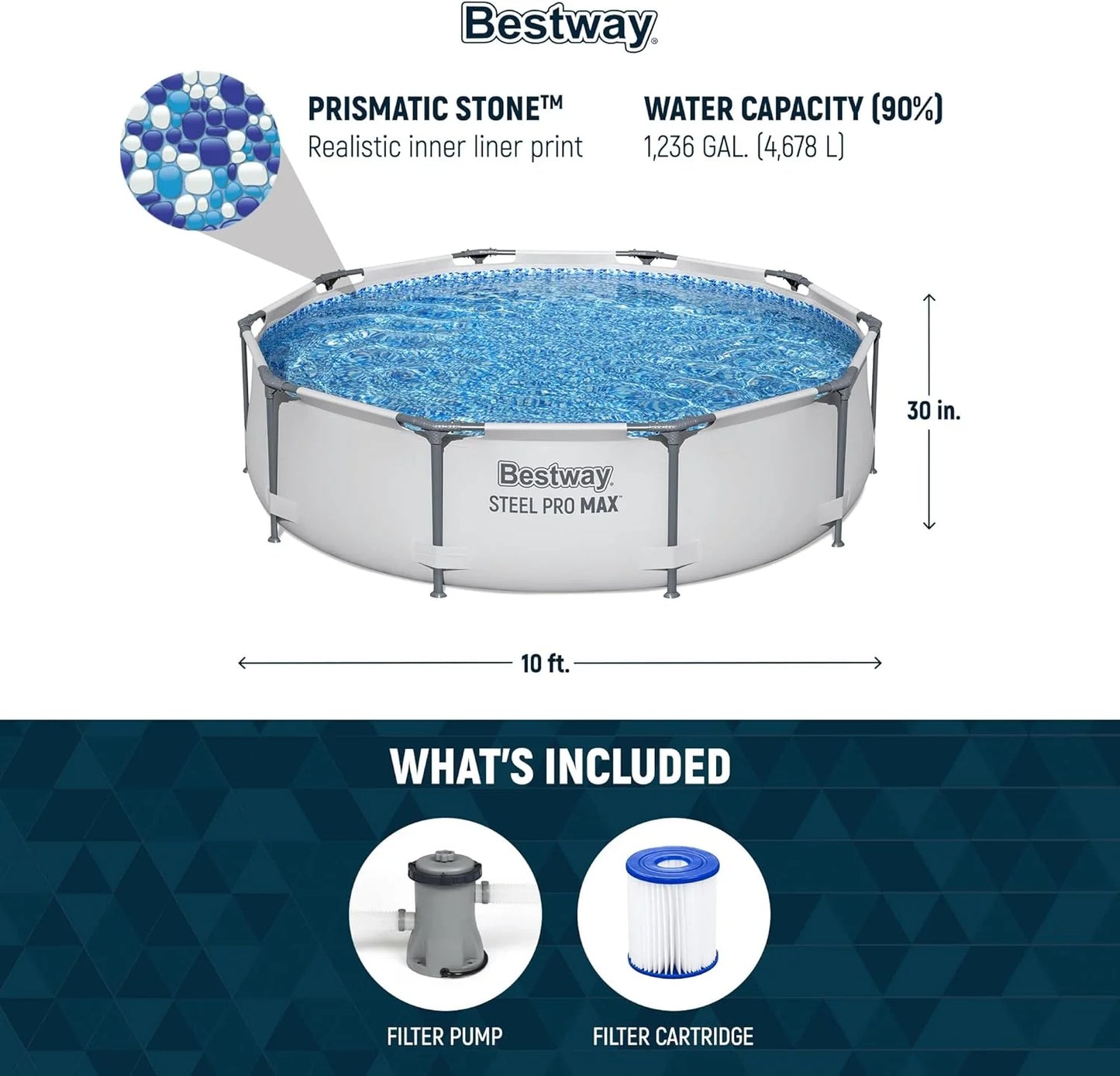 Steel Pro MAX 10 Foot x 30 Inch Round Metal Frame Above Ground Outdoor Backyard Swimming Pool Set with 330 GPH Filter Pump