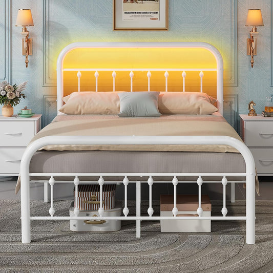Full Size Bed Frame Full Bed Frame with LED Lights and Charging Station