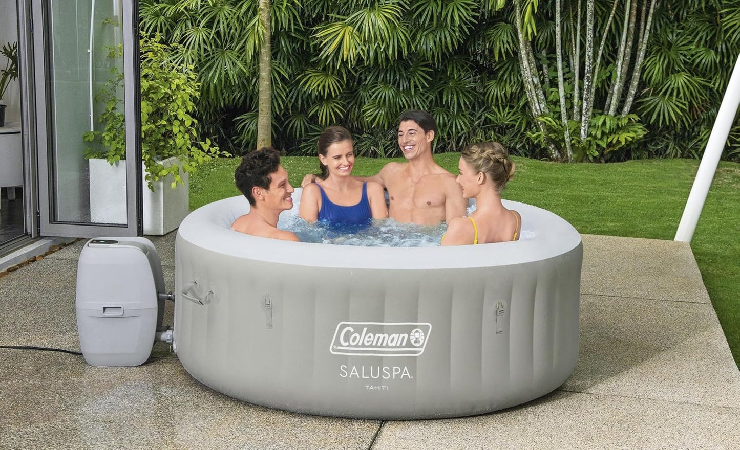 Bestway Palm Springs 4 to 6 Person EnergySense Smart AirJet Plus Inflatable Hot Tub Outdoor Spa with 140 AirJets and Insulated Cover