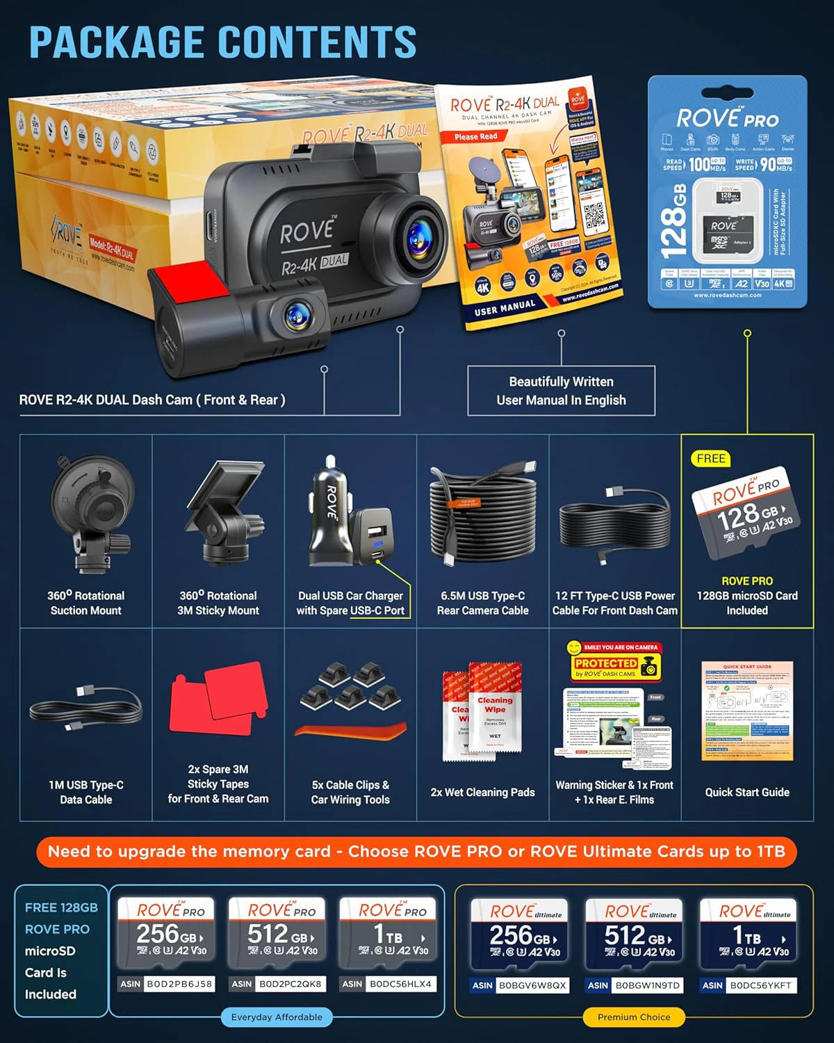Driving recorder dual instrument cam front and rear, Starvis 2 sensor, free 128GB card, 5G WiFi - fastest download speed for up to 20mb/s App, 3-inch IPS, 24H parking mode