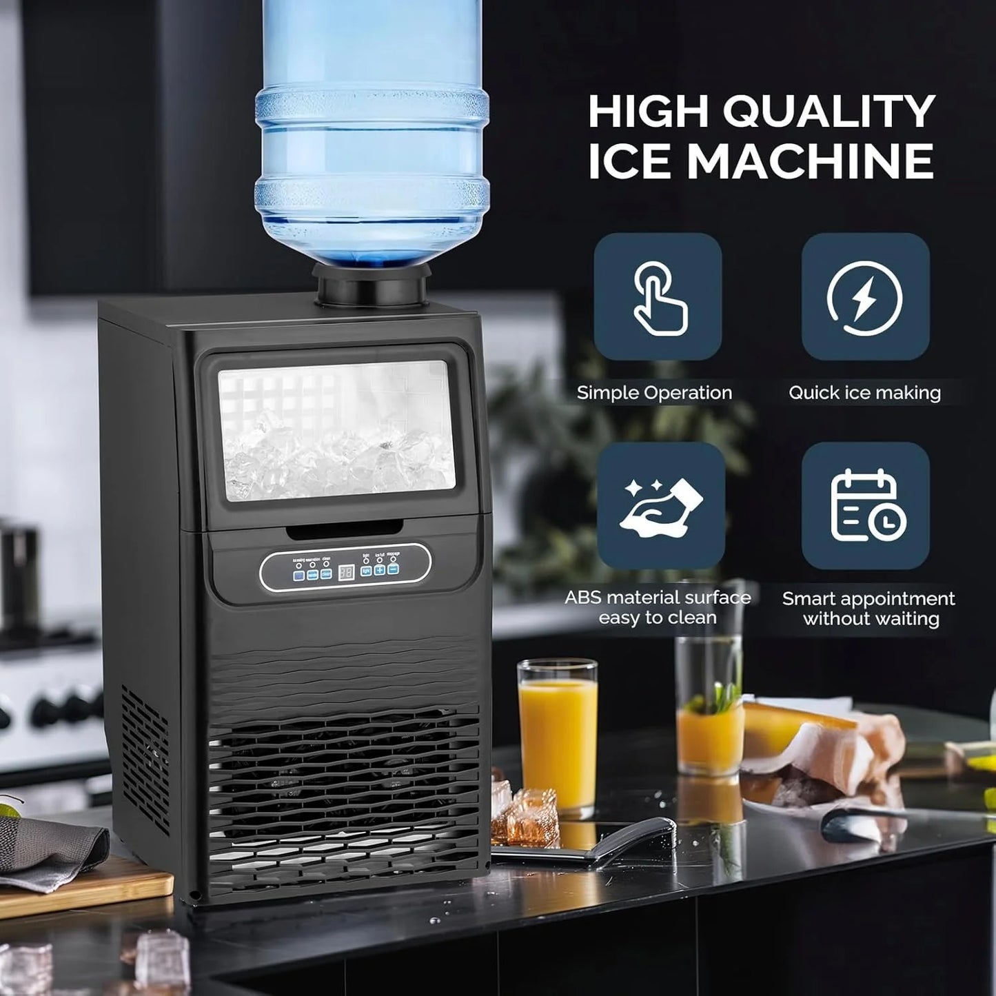 VINGLI Commercial Ice Maker Machine,90lbs/24H Plastic Under Counter Ice Maker with 11lbs Storage,Dual Water Supply Options,Self-Cleaning,Timing Function,for Home Bar Cafe Restaurant Kitchen