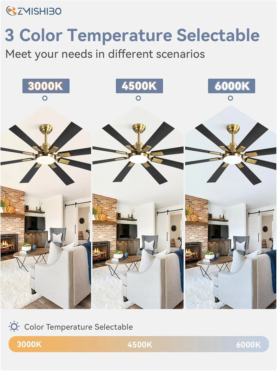 Zmishibo 72-inch large ceiling fan with lighting and remote indoor/outdoor