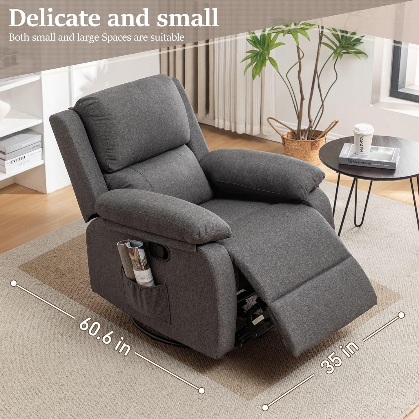 Reclining rocking chair 360 degree rotating fabric sliding reclining chair