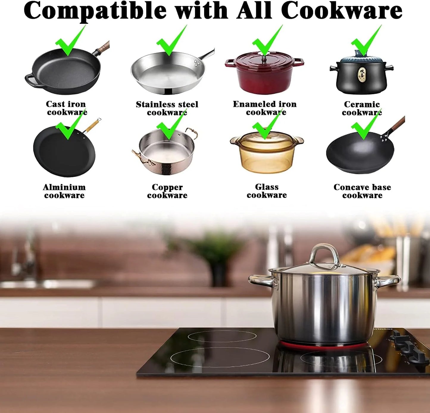 Karinear 30 Inch Electric Cooktop 4 Burners, Knob Control Built-in Ceramic Cooktop, 30" Radiant Electric Stove Top with Glass Protection Metal Frame,Hot Surface Indicator, 220-240v, Hard Wire, No Plug