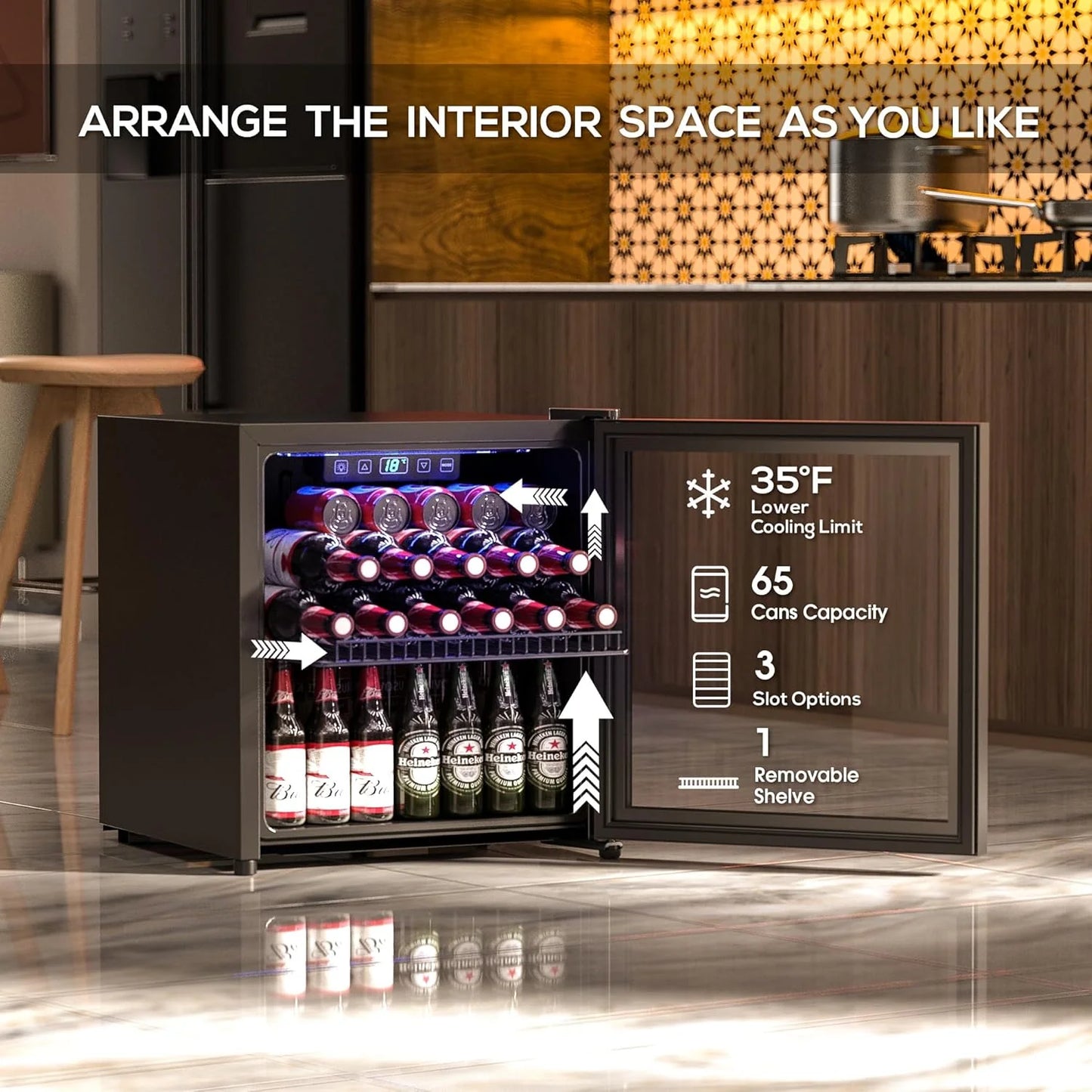 Beverage Refrigerator Cooler-120 Cans Freestanding Mini Fridge Cooler with Glass Door, Adjustable Shelves & Digital Temperature Display for Soda, Wine or Beer (Black, 3.2 Cu.Ft)