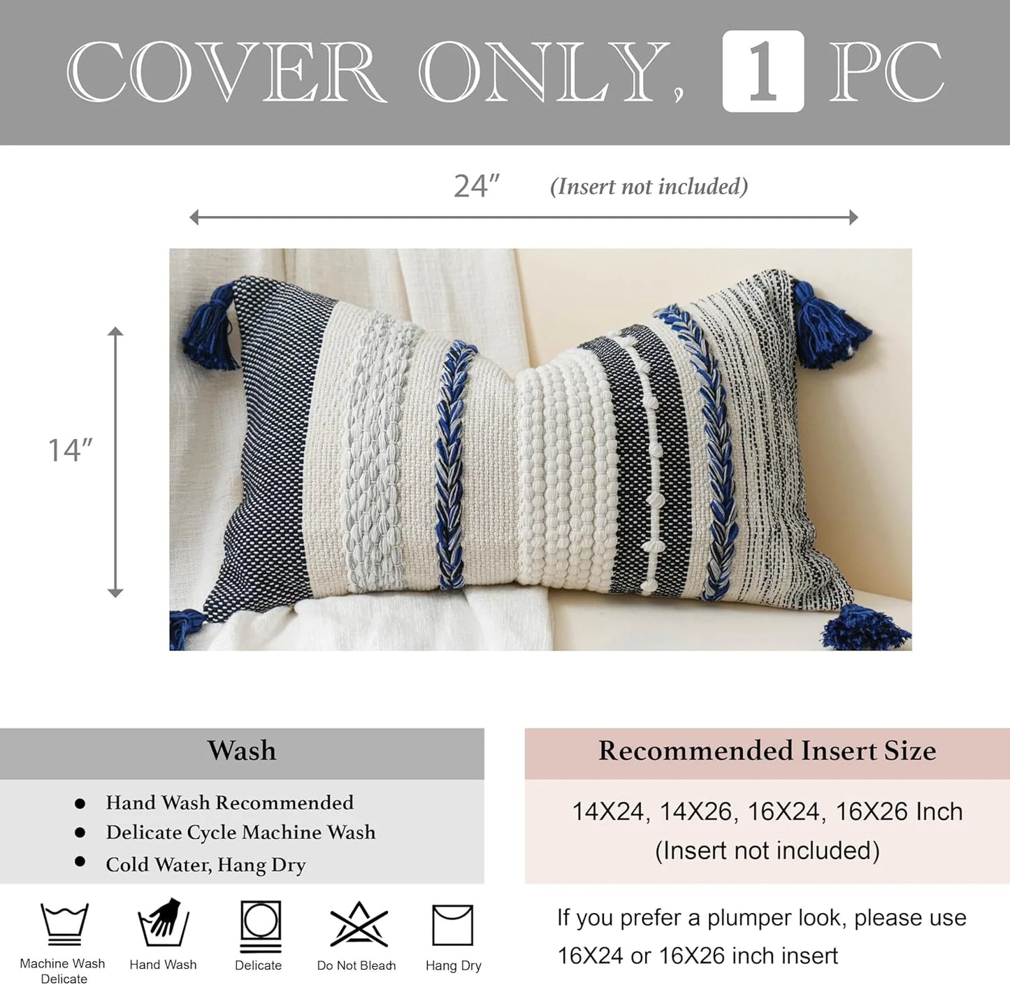 Blue Boho Decorative Throw Pillow Cover 20x20