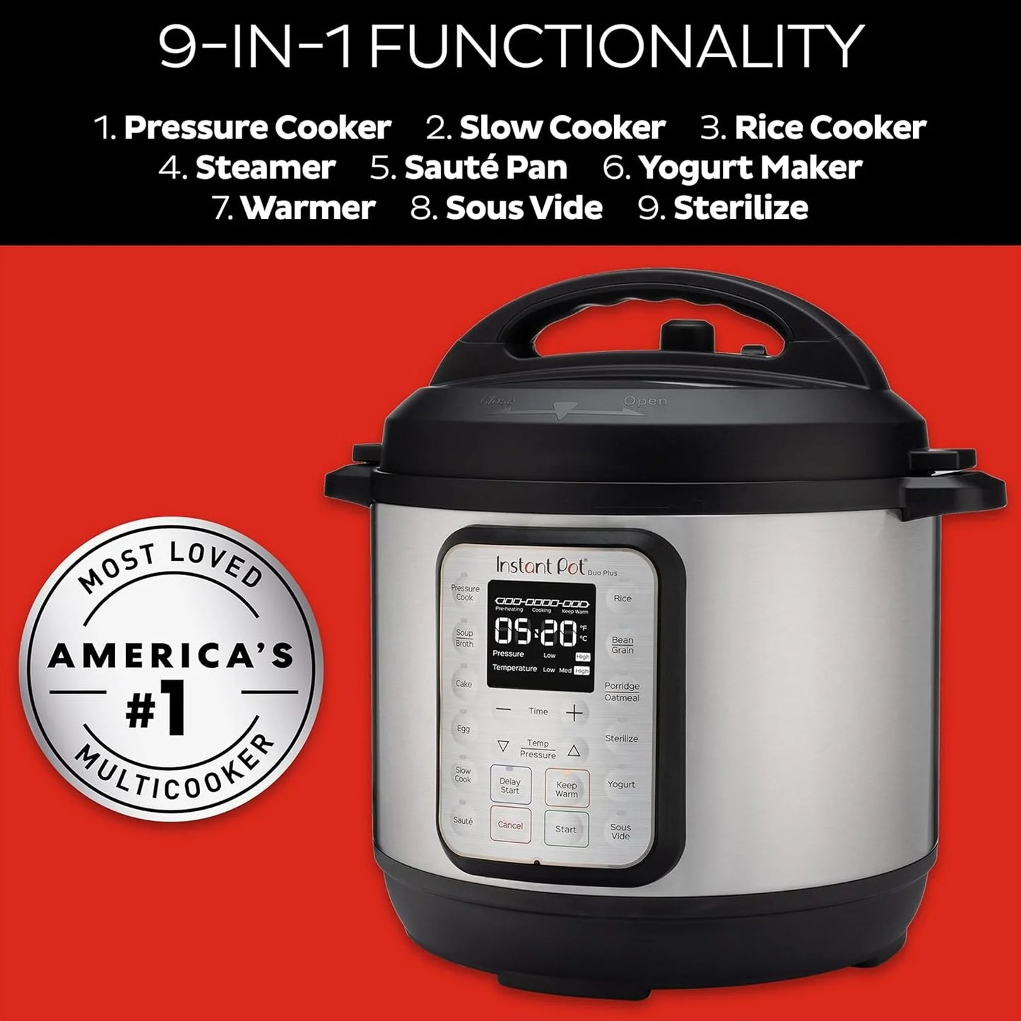 9-in-1 Multicooker, Pressure Cooker, Slow Cook, Rice Maker, Steamer, Sauté, Yogurt, Warmer & Sterilizer, Includes App With Over 800 Recipes, Stainless Steel, 6 Quarts