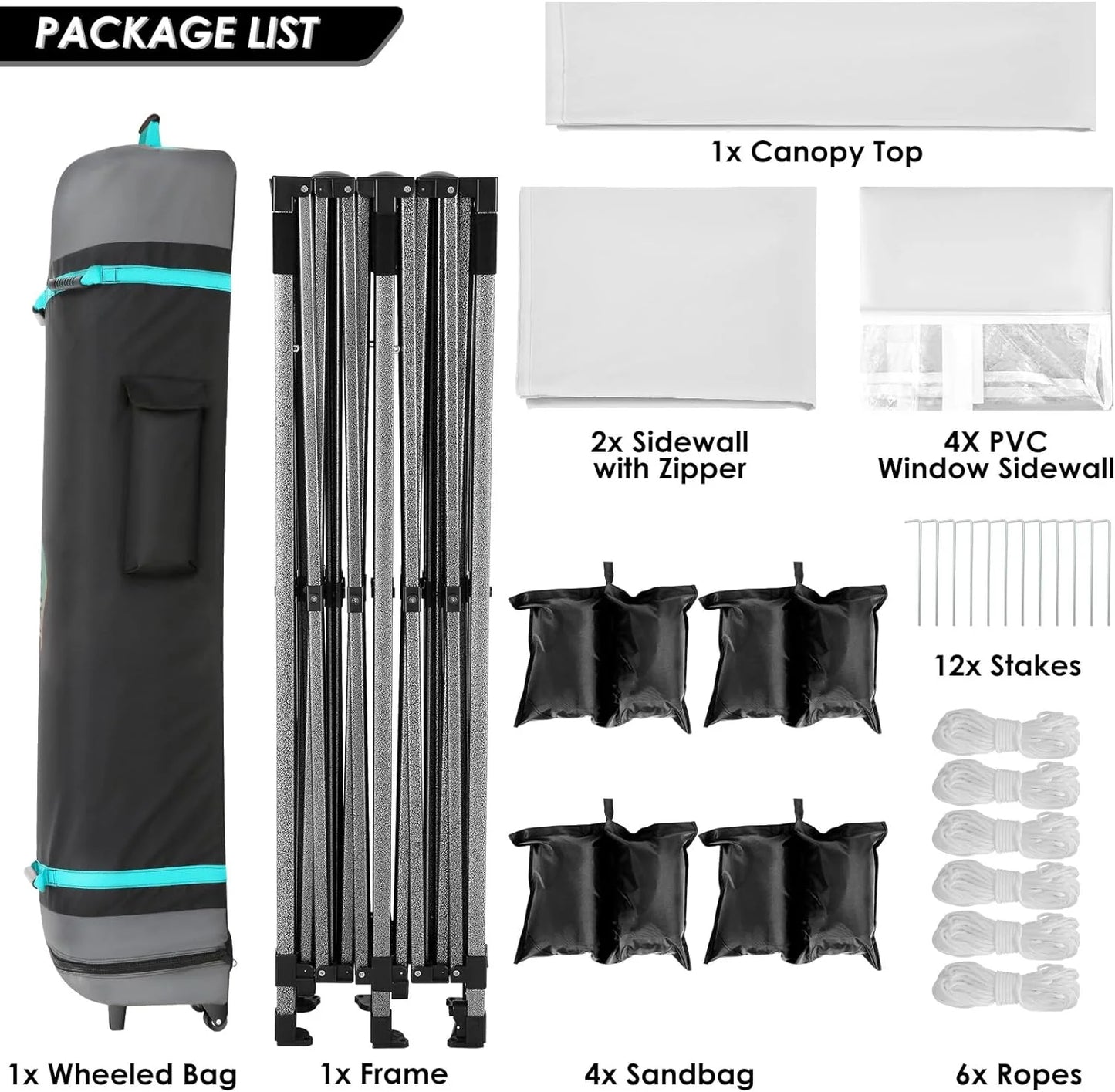 COBIZI 10x20 Heavy Duty Pop up Canopy Tent with 6 sidewalls Easy Up Commercial Outdoor Canopy Wedding Party Tents for Parties All Season Wind & Waterproof Gazebo with Roller Bag,Black(Frame Thickened)