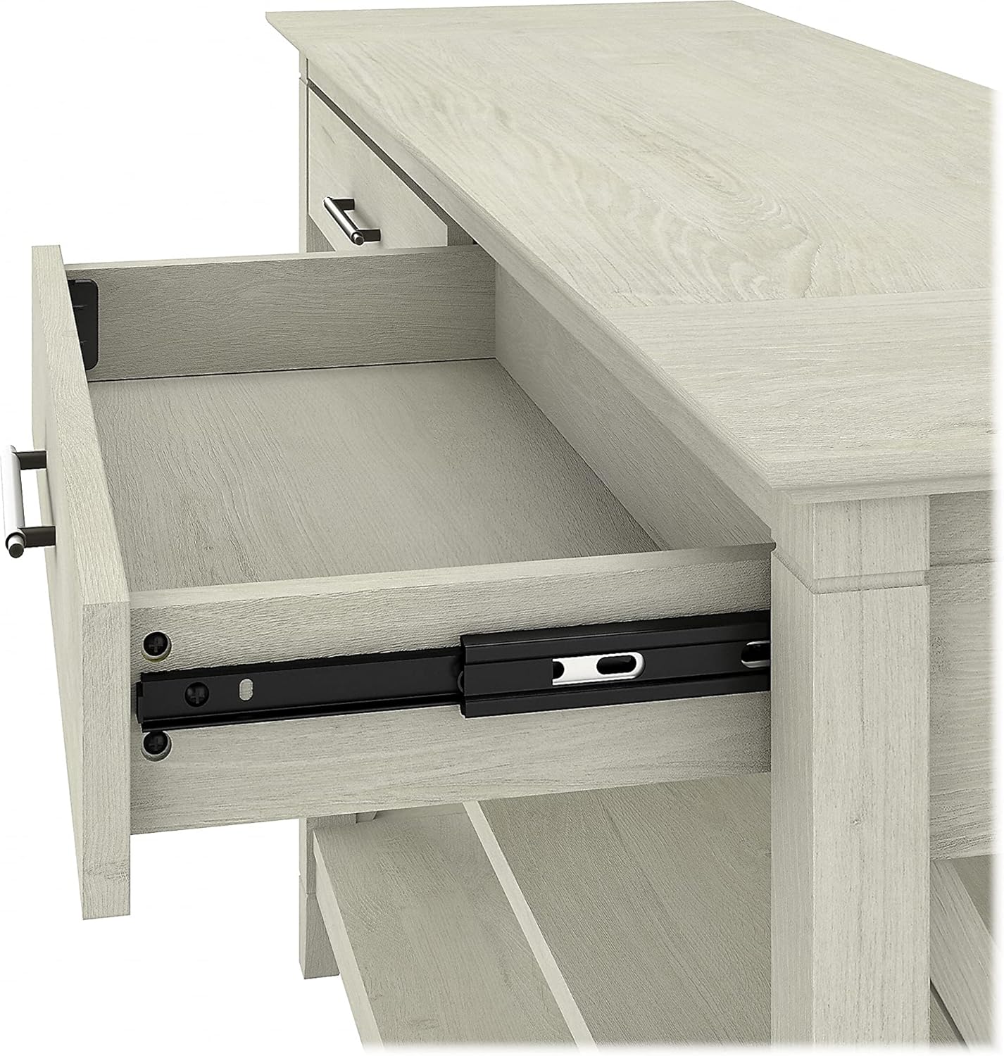 Key West Console Table with Drawers and Shelves in Linen White Oak