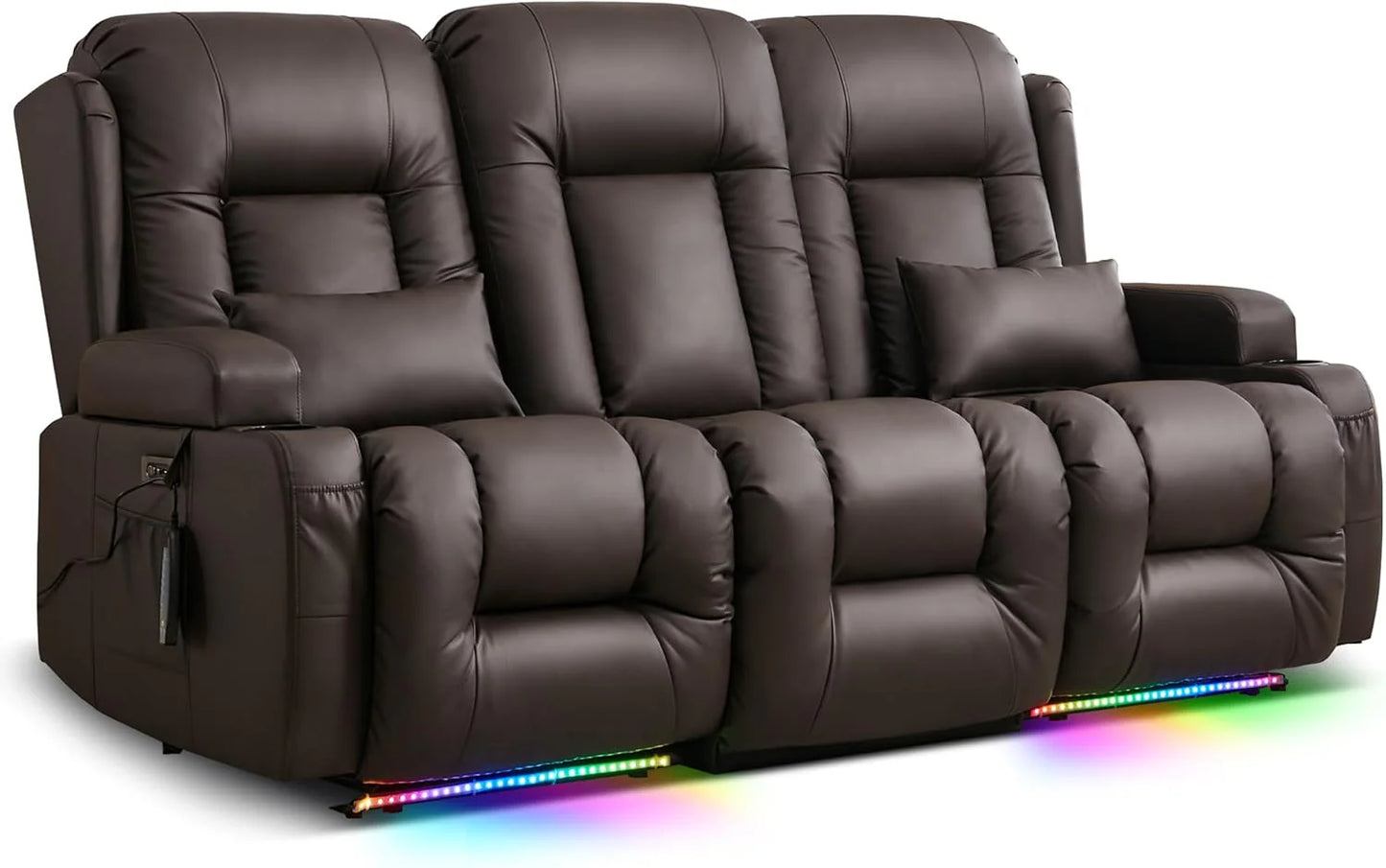 TUNYI Power Loveseat Recliner Sofa with Massage & Heat Home Theater Seating with Console Electric Recliner RV Sofa with USB/Outlet/Storage/Side Pocket/LED Light/Speaker (Brown, Loveseat)