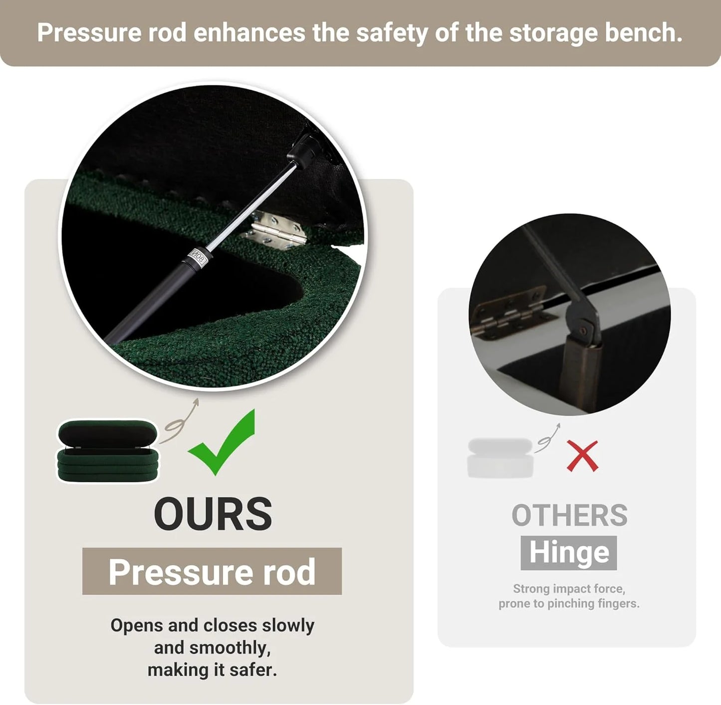 Storage Ottoman Bench 49.2 Inch Upholstered Fabric Storage Bench