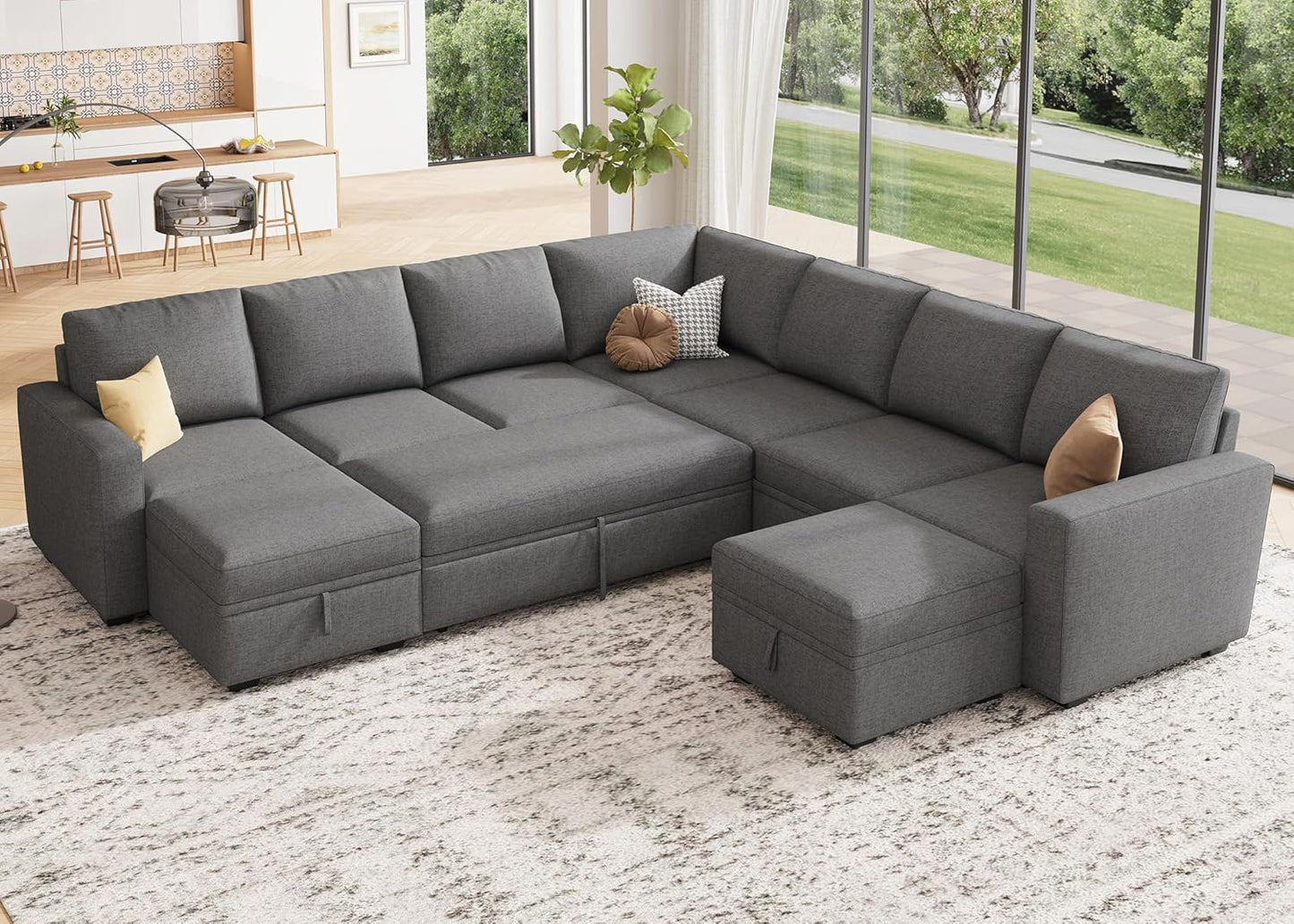 HONBAY Modular Sectional Sleeper Sofa with Pull Out Bed, L Shaped Couch with Storage Seat, Convertible Sectional Couches for Living Room