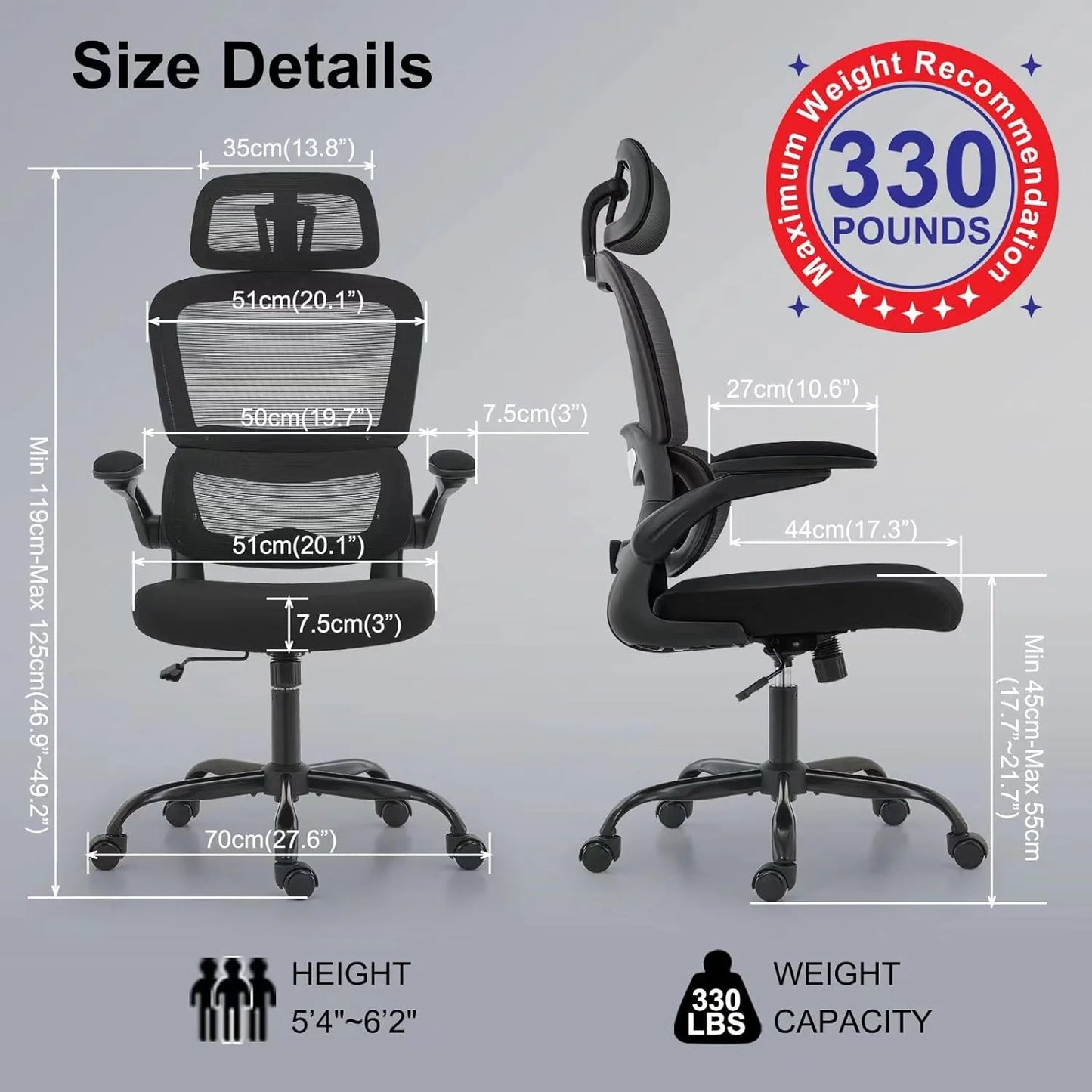 TRALT Office Chair Ergonomic Desk Chair 330 lbs Home Gaming Chair with Wheels