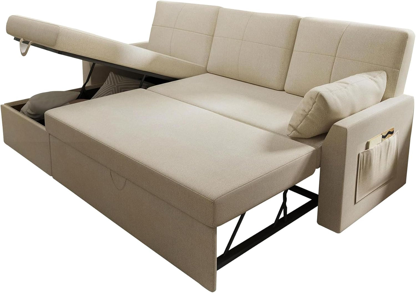 VanAcc Sofa Bed, Sleeper Sofa with Storage Chaise- 2 in 1 Pull Out Couch Living Room, Comfy Sleeper Couch