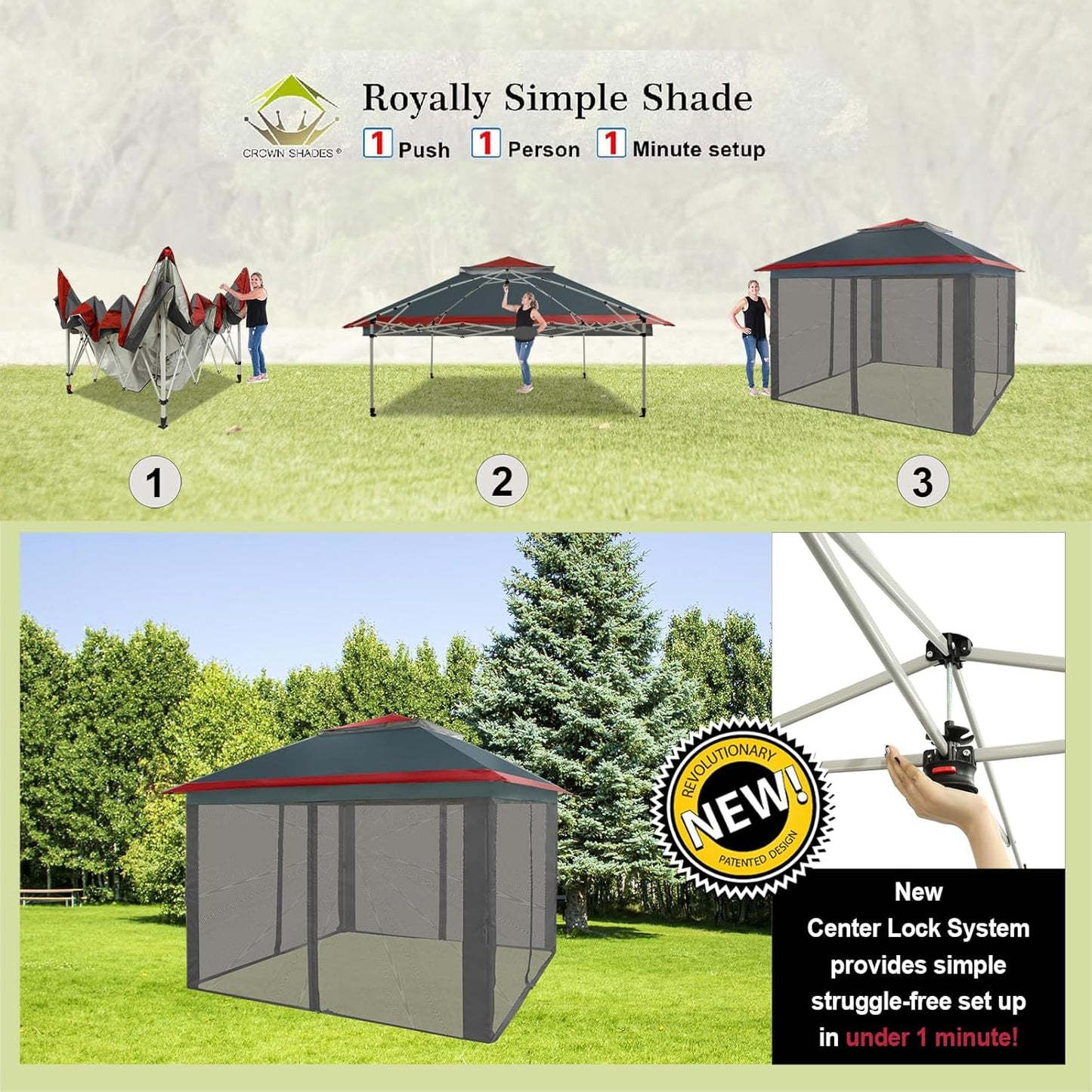 CROWN SHADES 13x13 Pop Up Gazebo, Canopy Tent, Gazebos on Clearance - Outdoor Gazebo for Backyard & Patio Furniture - Carpa Pop Up Tent with Wheeled STO-N-Go Cover Bag (White)