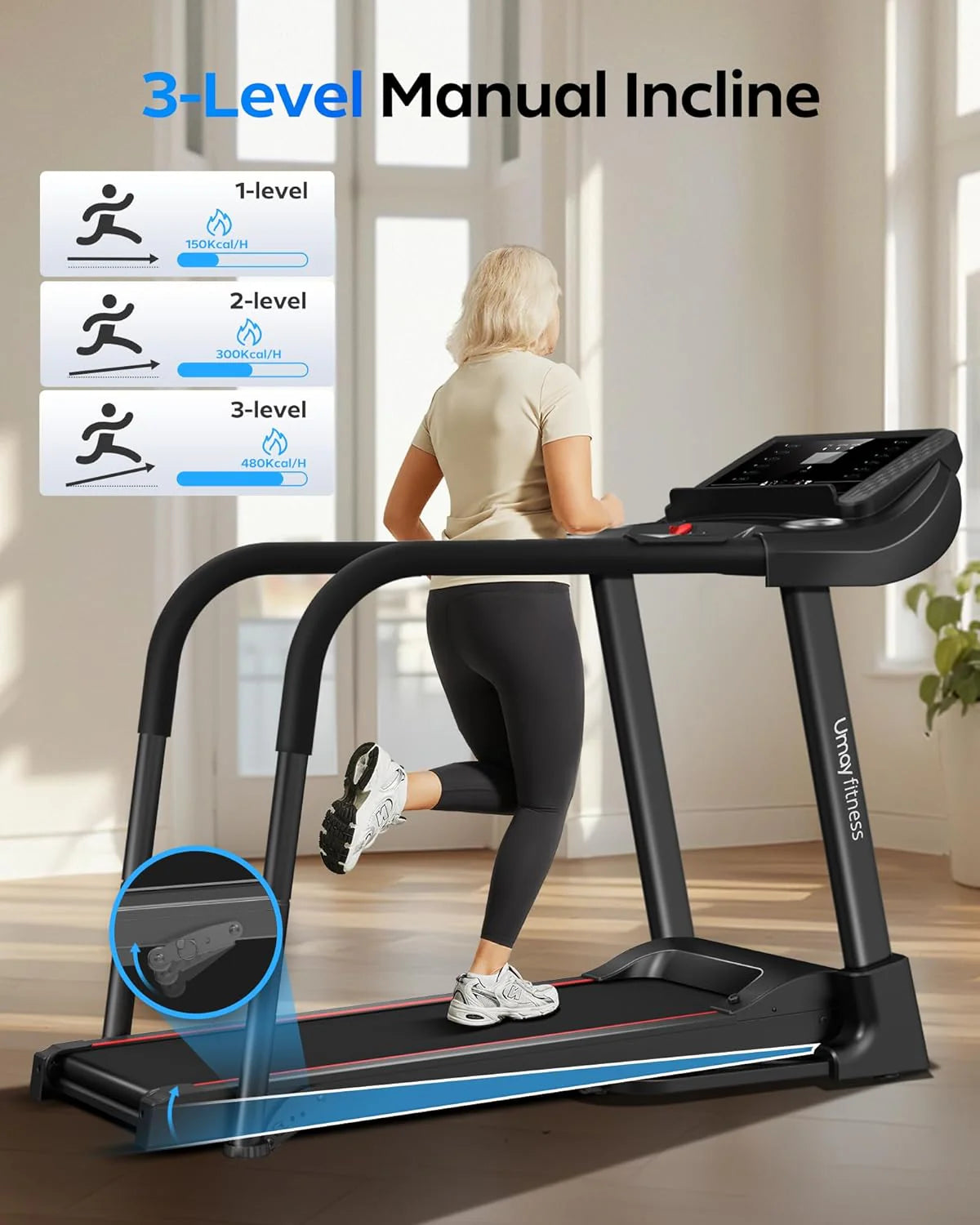 UMAY household folding tilt treadmill with heart rate sensor Low noise