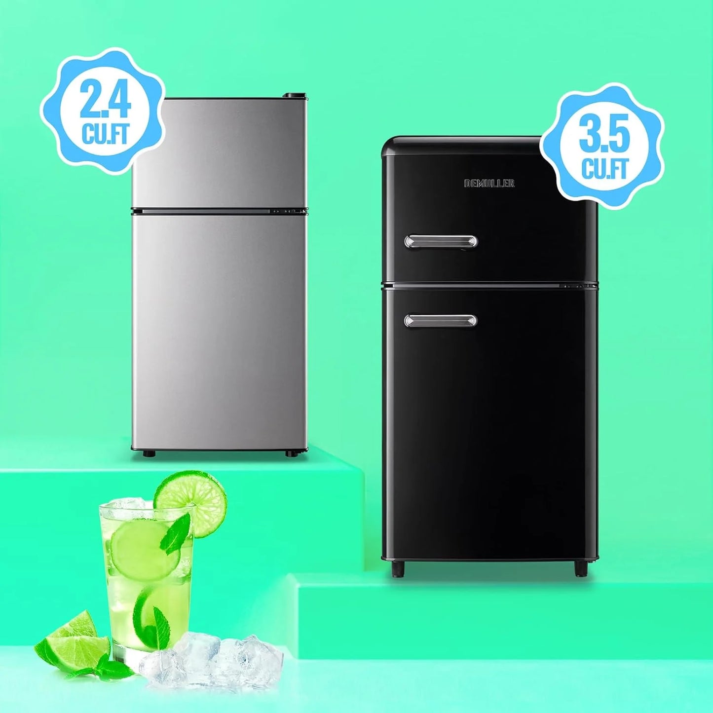 2.4 Cu.Ft Mini Fridge with Freezer & Double Door Small Tiny Size Refrigerator with 7 Temperature Control Knob Only Suitable for One Person Use Black