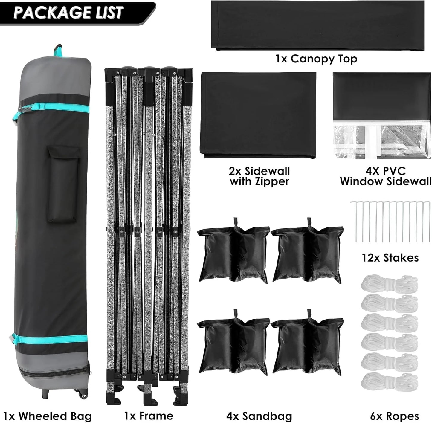 COBIZI 10x20 Heavy Duty Pop up Canopy Tent with 6 sidewalls Easy Up Commercial Outdoor Canopy Wedding Party Tents for Parties All Season Wind & Waterproof Gazebo with Roller Bag,Black(Frame Thickened)