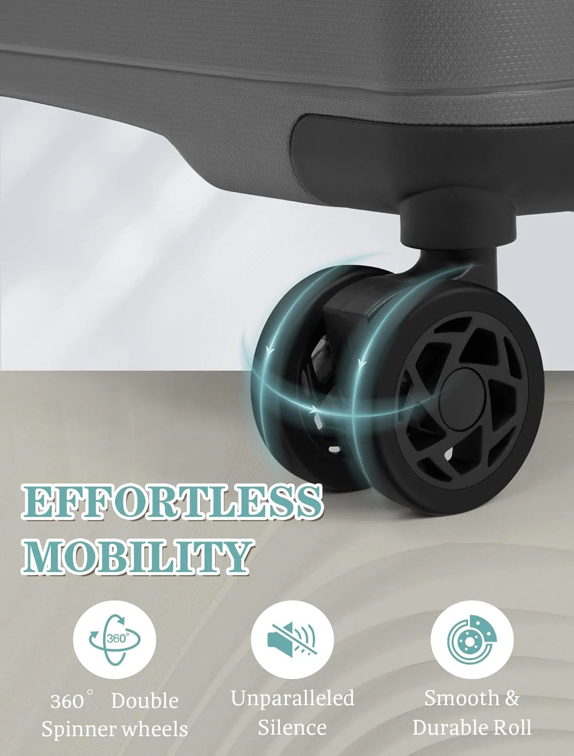 5-piece luggage set with wheels, ABS hardshell suitcase with spinner wheels