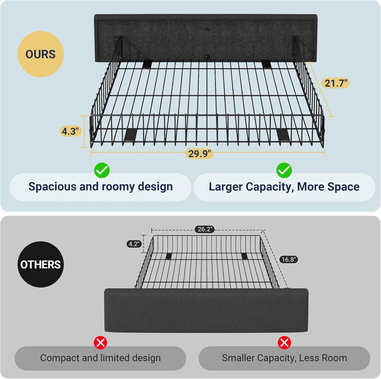 Allewie Upholstered Queen Size Platform Bed Frame with 4 Storage Drawers and Headboard, Square Stitched Button Tufted, Mattress Foundation with Wooden Slats Support, No Box Spring Needed