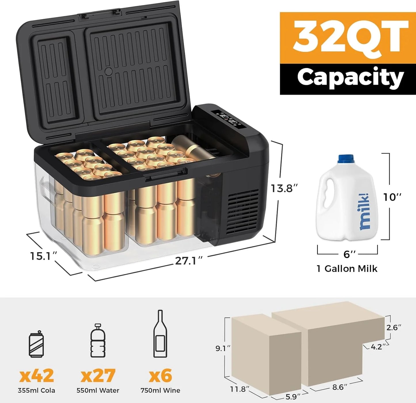 12V Refrigerator 21 Quart Portable Freezer 50 Hours Keep Cool,Electric Cooler for Vehicles Car Refrigerator 12V Portable Fridge for Car Camping Truck Van RV SUV Road Trip Travel RF20