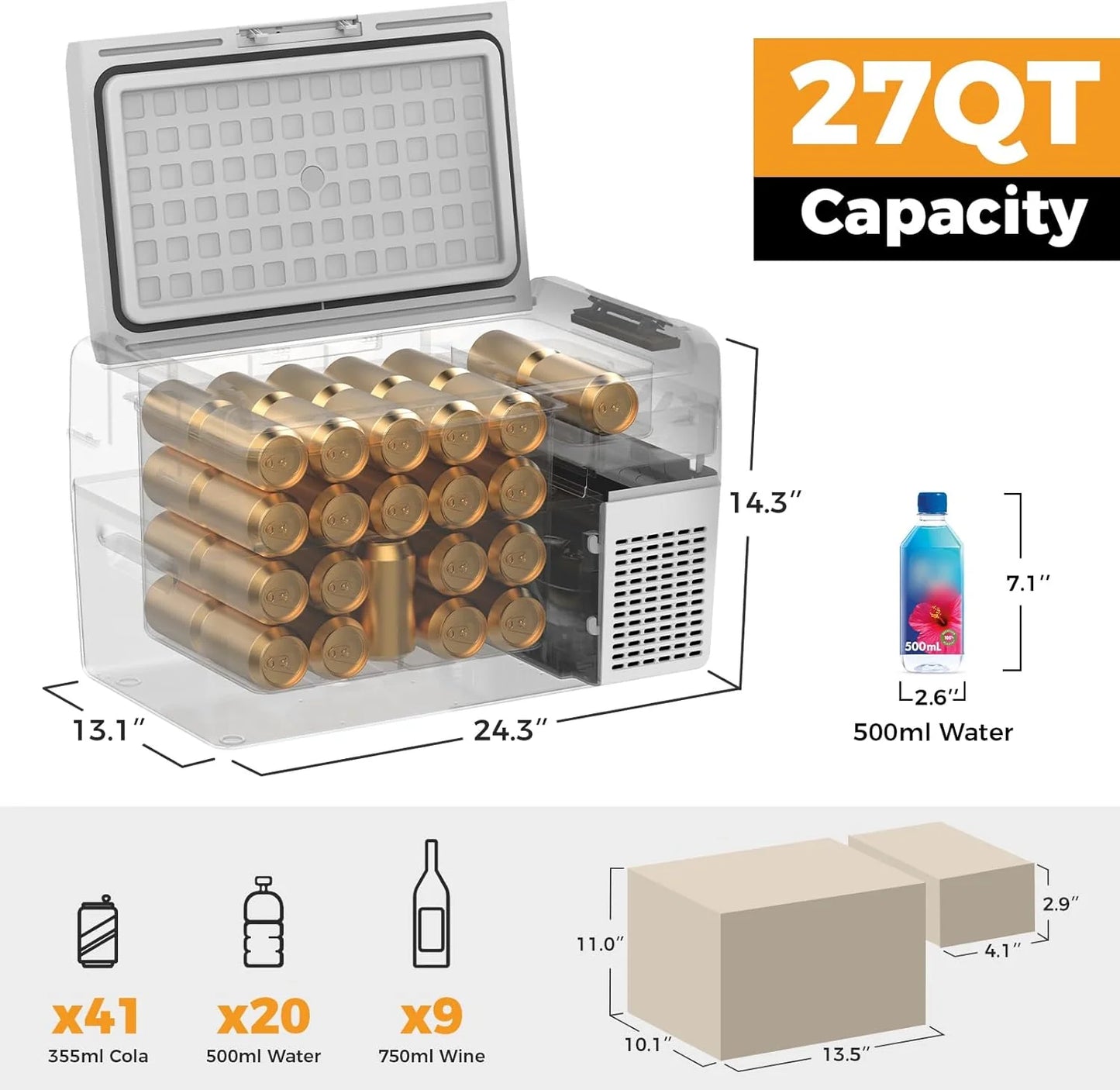 12V Refrigerator 21 Quart Portable Freezer 50 Hours Keep Cool,Electric Cooler for Vehicles Car Refrigerator 12V Portable Fridge for Car Camping Truck Van RV SUV Road Trip Travel RF20