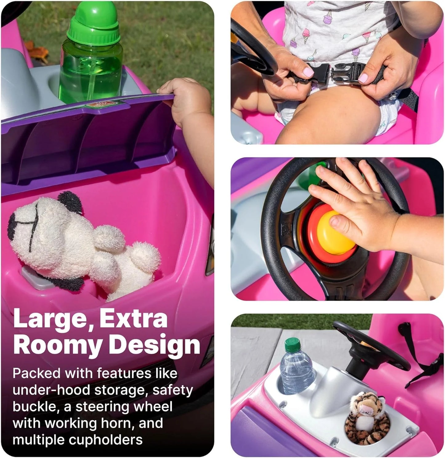 Step2 Whisper Ride II Ride On Push Toy Car, Pink – Ride On Car with Included Seat Belt, Easy Storage and Transport, Makes a Great Stroller Alternative