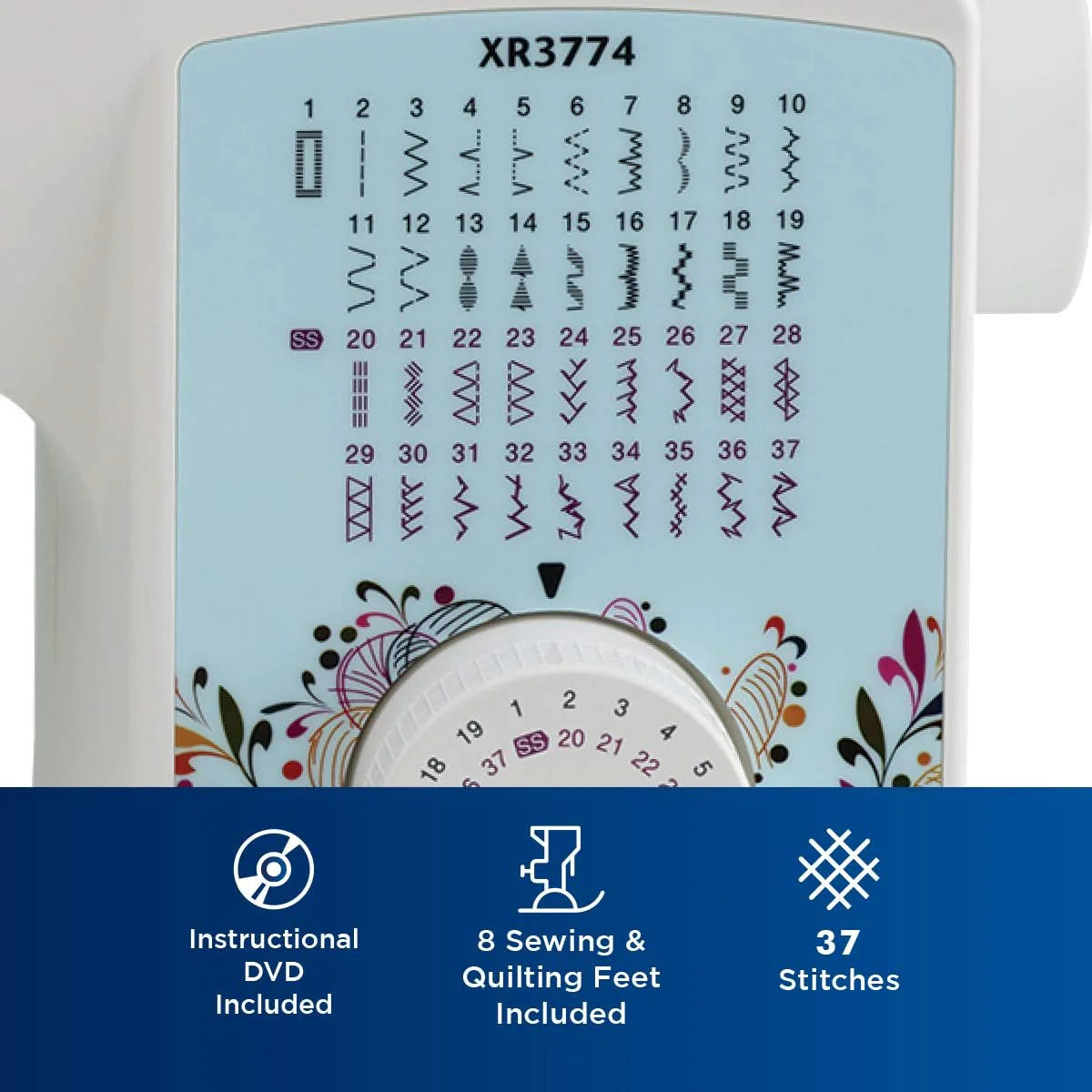 Sewing and Quilting Machine, XR3774, 37 Built-in Stitches, Includes 8 Sewing Feet