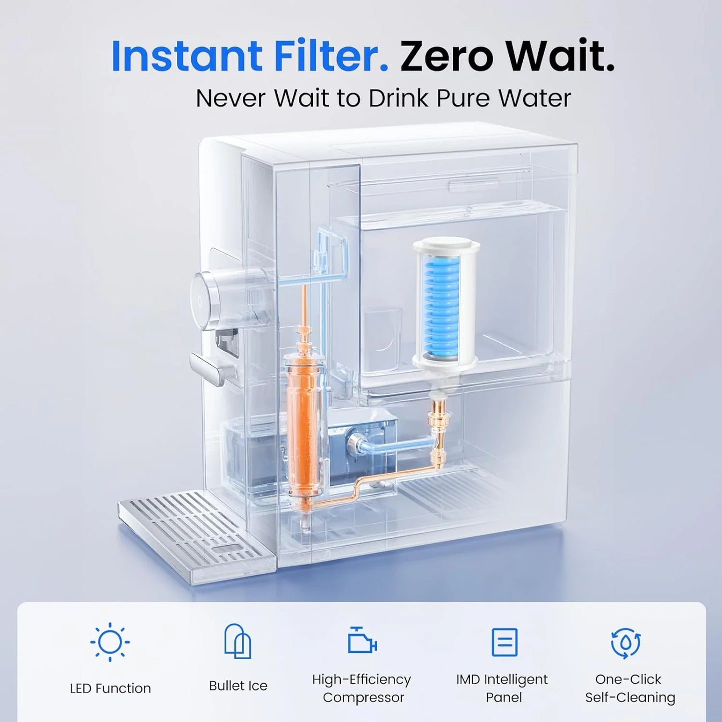 Ice Maker Water Filter 3 in 1 Countertop Instant Hot and Cold Water