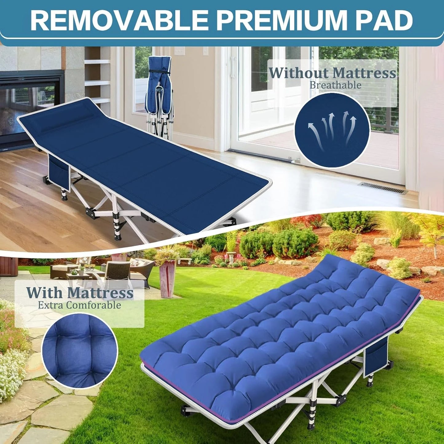 2-Pack Camping Cots with Mattress Comfortable Folding Bed Heavy Duty Baby Cot