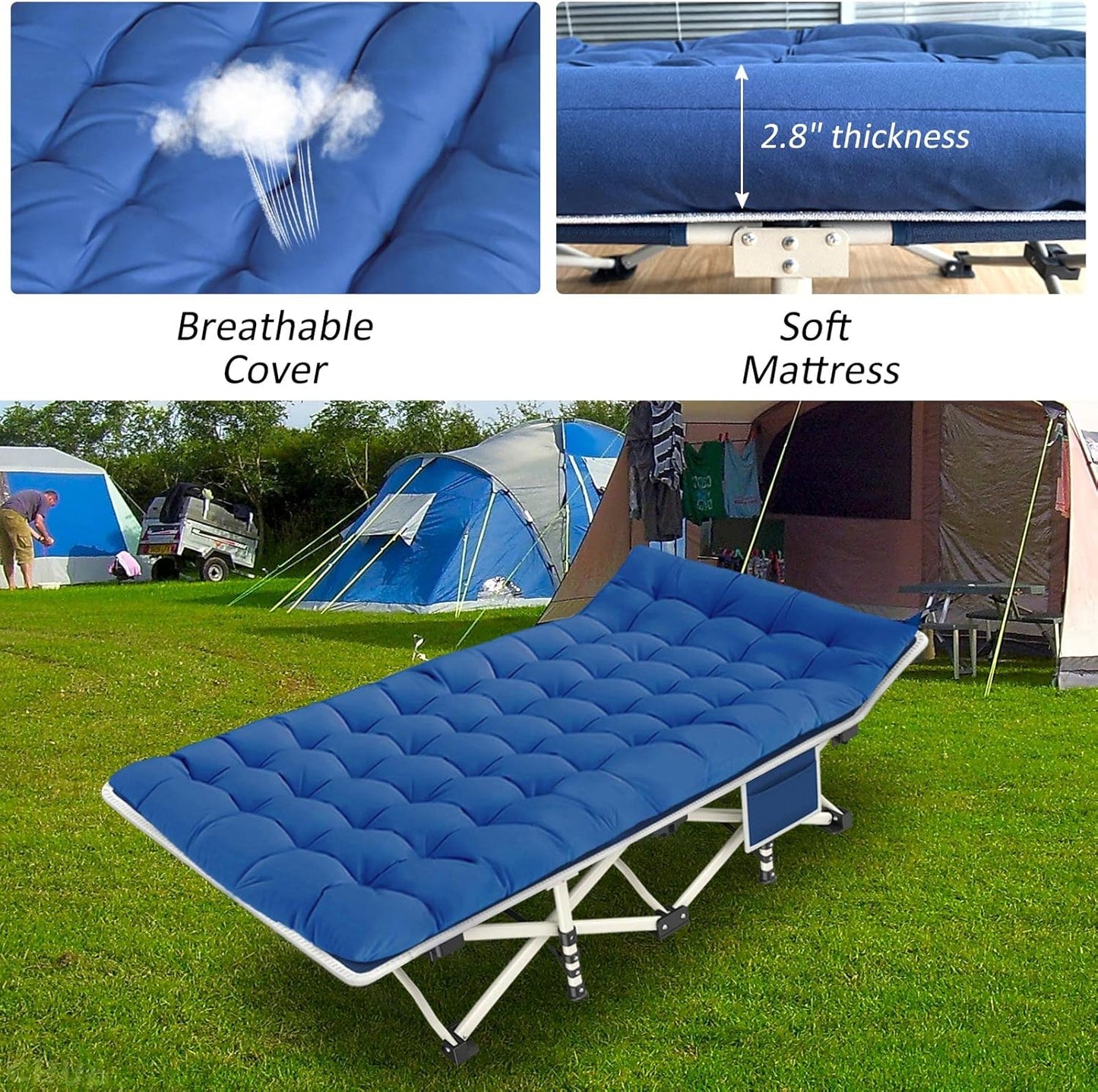2-pack camping cots with mattresses, comfortable sleeping beds, adult camping cots, 2-person folding beds, heavy-duty sleeping beds