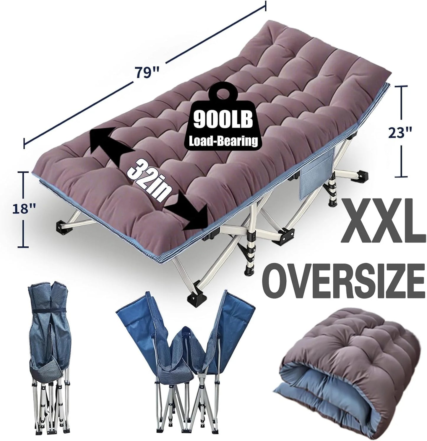 2-pack camping cots with mattresses, comfortable sleeping beds, adult camping cots, 2-person folding beds, heavy-duty sleeping beds