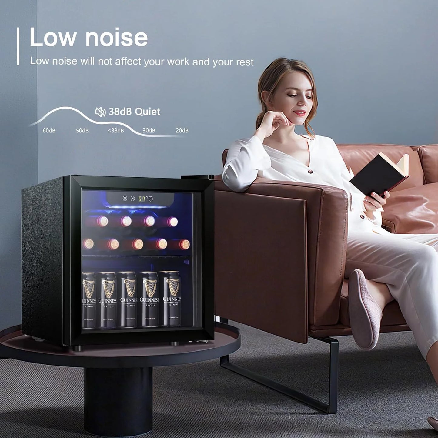 Antarctic Star 26 Bottle 130 Can Wine Cooler/Cabinet Beverage Refrigerator Mini Wine Cellar Beer Soda Clear Glass Door Bar Fridge Quiet Compressor Adjust Temp Freestanding Indoor Use 3.2cu.ft Black