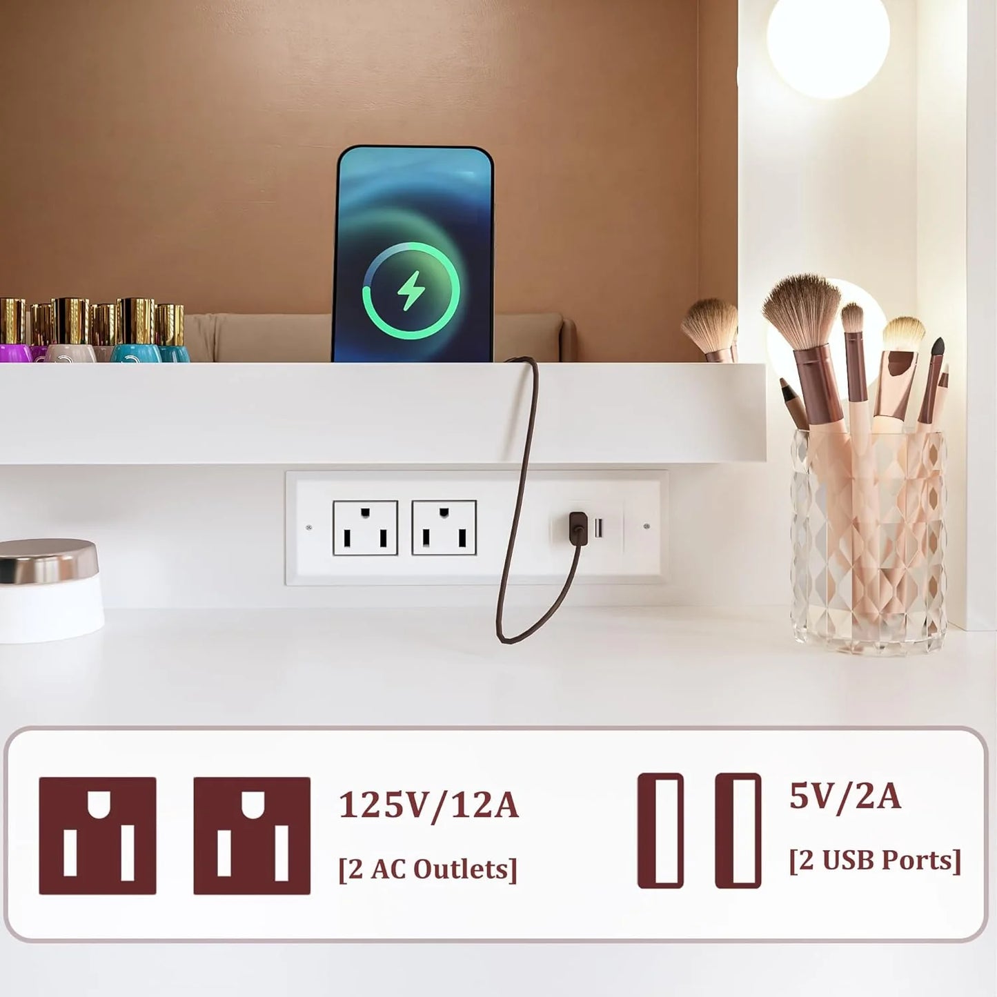 Vanity Desk with Mirror and Lights 39.3in Makeup Vanity with Large Mirror