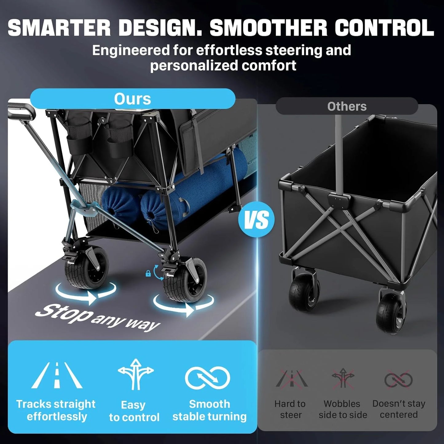 48" Extra Large Folding Travel Cart, 560 lb Capacity, 350 L Heavy Duty Utility Cart with Brakes and All-Terrain Wheels