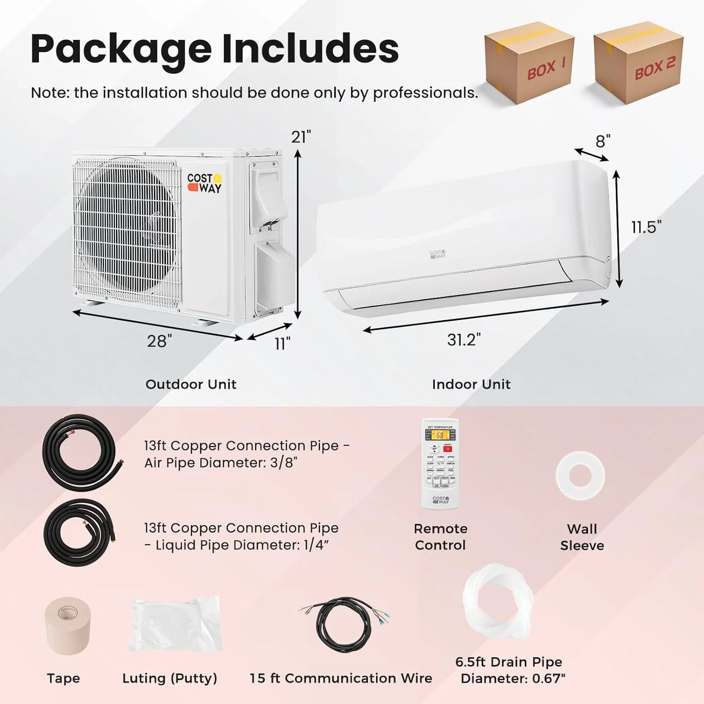 COSTWAY 12000BTU Mini Split Air Conditioner& Heater, 20 SEER2 115V Wall-Mounted Ductless AC Unit Cools Rooms up to 750 Sq. Ft, Energy Efficient Inverter AC with Heat Pump (Blast Series)