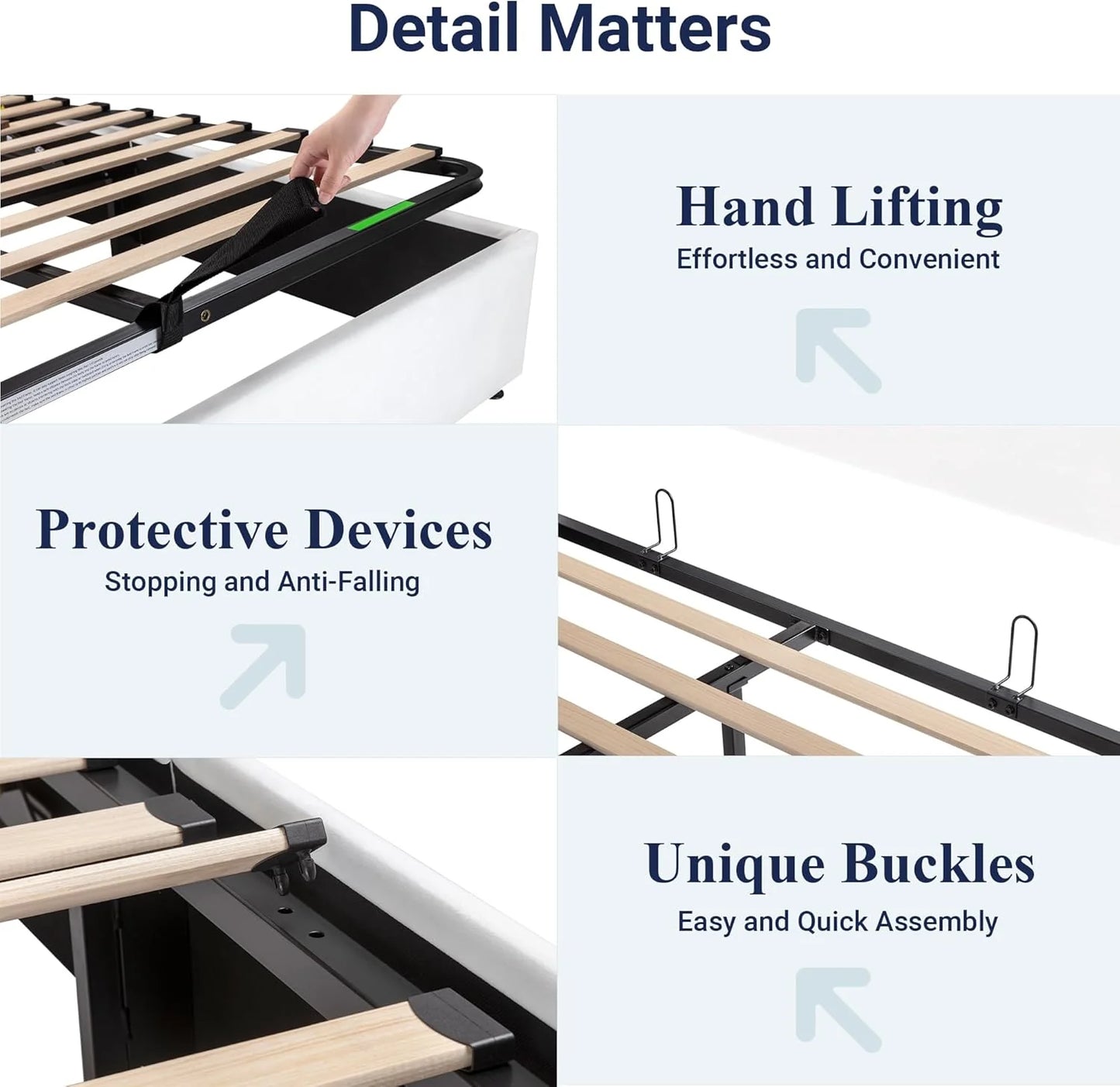 Allewie Queen Size Lift Up Storage Bed, Modern Wingback Headboard, Hydraulic Support, No Box Spring Needed, Light Beige