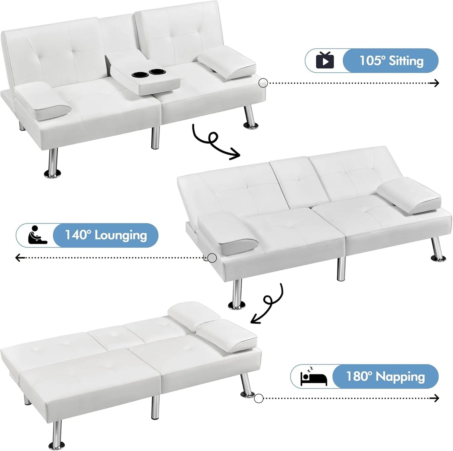 Convertible Sofa Bed Modern Imitation Leather Home Recliner Flip Double Sofa Folding Sofa Bed Guest Bed