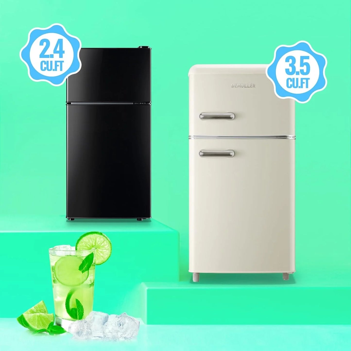 2.4 Cu.Ft Mini Fridge with Freezer & Double Door Small Tiny Size Refrigerator with 7 Temperature Control Knob Only Suitable for One Person Use Black