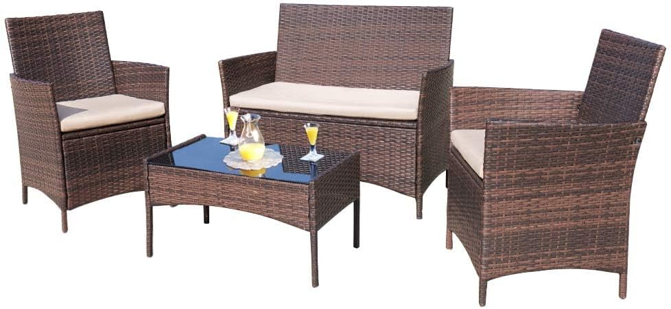 Homall 4-piece outdoor patio furniture set rattan chair wicker set