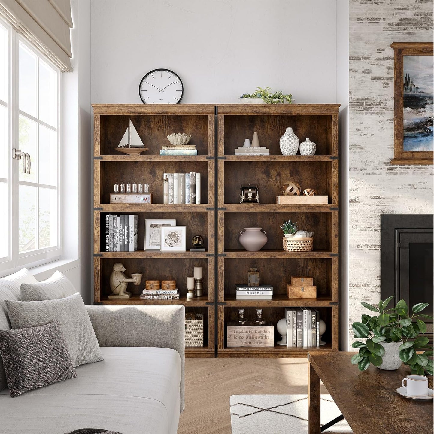 5 Tier Bookcase Farmhouse Book Shelf with Storage Open Display Bookshelves