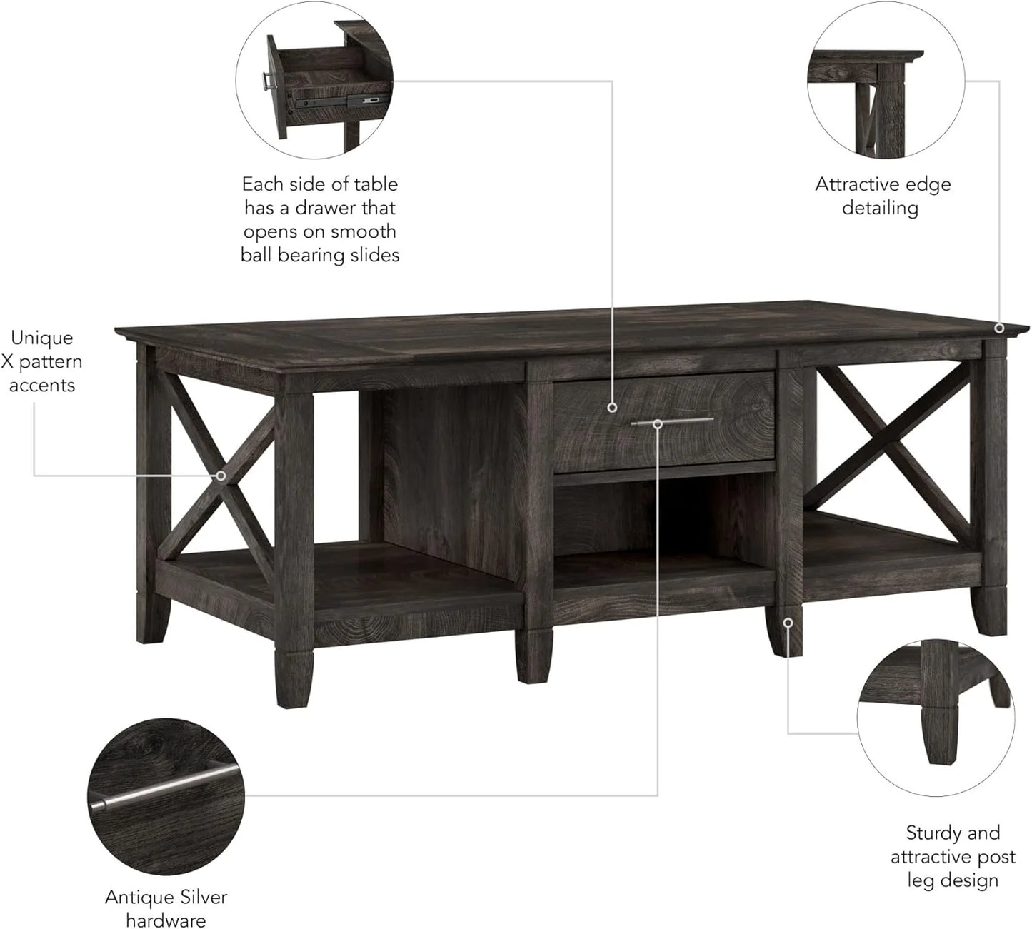 Key West Coffee Table with Storage in Washed Gray